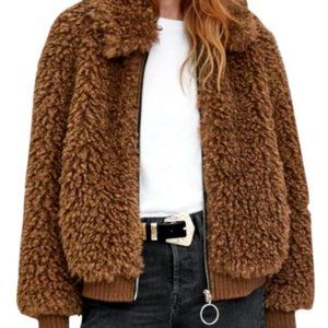 Zara TRF Brown Teddy Bomber Jacket